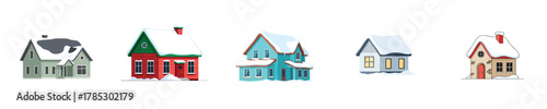 Residential Neighborhood Winter Real Estate Homes Collection Vector Flat Design Set
