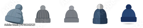 Apparel Mockup Cold Weather Beanie Hat Cool Colors Vector Flat Set