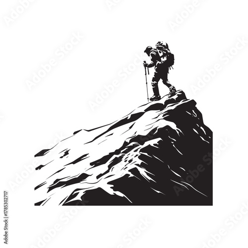 hiker on the top of mountain silhouette vector illustration 