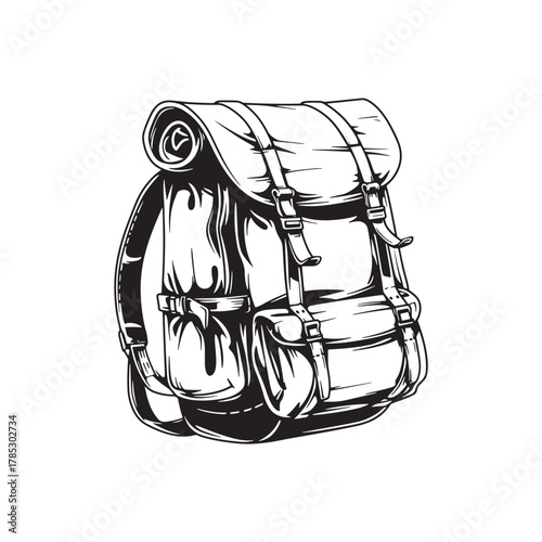 camping backpack sketch vector illustration 