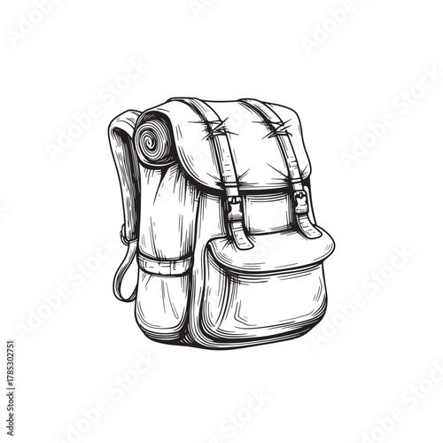 camping backpack sketch vector illustration 