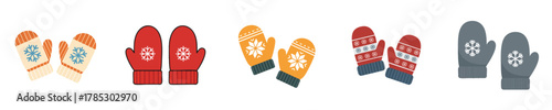 Childlike Snowflake Mittens Snow Activities Set Vector Flat Element