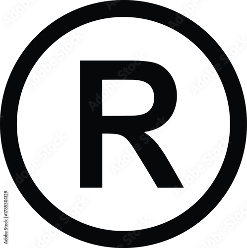 Registered trademark symbol bold R in circle, vector icon for branding, legal notice for intellectual property, business identity, official registration mark