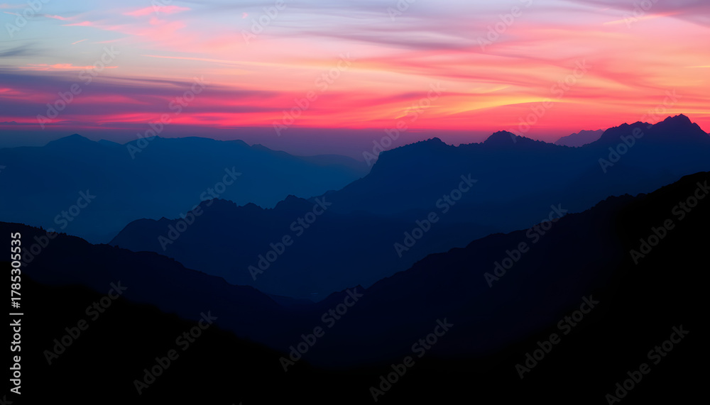Fototapeta premium silhouettes of mountains with red light, colorful. White tone