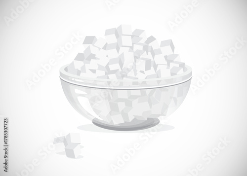 White sugar cubes in a bowl stock illustration.