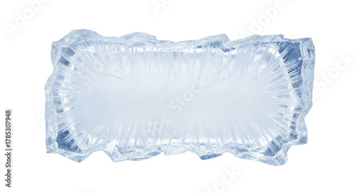 Irregular shaped ice block with frosty internal texture on a transparent background PNG image