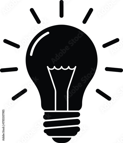 Bright idea light bulb silhouette, glowing filament icon, innovation symbol, creativity concept, inspiration sign, illumination graphic, energy-saving concept, brainstorm emblem