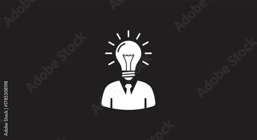 Business professional idea concept, creative thinking light bulb head, innovation and inspiration icon for leadership, brainstorming, solution, insight, entrepreneurship, success