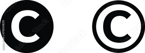 Comparison of Two Copyright Symbols, bold circle C and traditional enclosed C, vector illustration, intellectual property icon set for legal and creative use