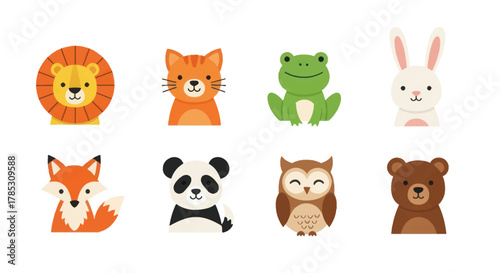 Cartoon animal portraits colorful collection for educational design elements