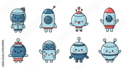 Cartoon astronauts in space suits smiling characters for playful design