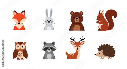 Cartoon forest animals illustration fox rabbit bear squirrel owl raccoon deer hedgehog
