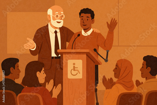 Mentor Guiding Amputee Intern in Professional Skill-Building Session