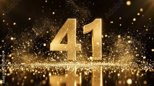 Golden Number 41 with Sparkling Glitter Confetti Celebration.