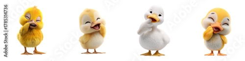 Delightful Duckling and Chick Friends Smiling, A Charming Group of Adorable Baby Birds, Perfect for Children's Content and Springtime Celebrations, Cute and Playful
