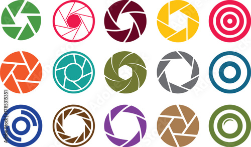 Camera shutter icon symbol collection. Colorful icon set. Flat vector stock illustration.