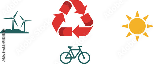 Abstract vector illustration of a set of green recycling icons and symbols for environmental conservation design