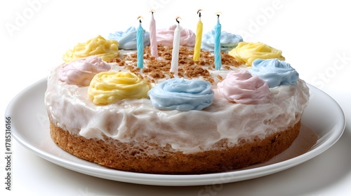 Delicious Birthday Cake with Colorful Icing and Candles on Top