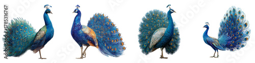 Stunning peacocks displaying vibrant plumage, perfect for adding a touch of elegance and exotic beauty to your designs, from invitations to branding materials