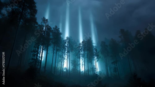 深い森の中の不思議な光の線