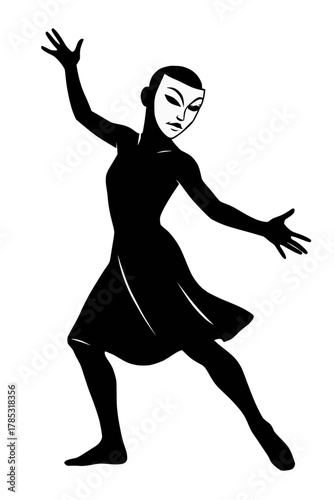 Theatrical Silhouette with Expressive Mask and Dramatic Pose