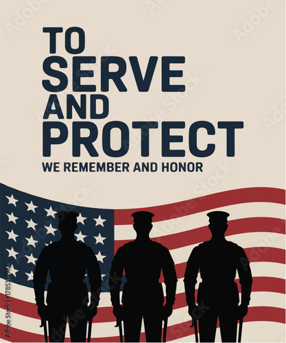 Modern Veterans Tribute Poster with Soldier Silhouettes and Minimal American Flag – “To Serve and Protect” Flat Design Layout