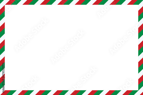 Christmas Border Vector with Striped Frame. Festive red and green striped border frame on a clean background. Ideal for Christmas designs, Xmas envelopes, holiday invitations, or seasonal decorations
