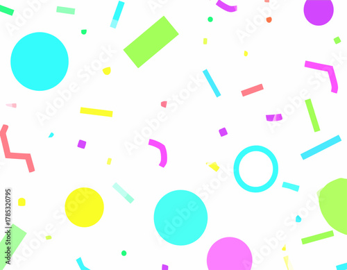 Colorful Geometric Shapes Falling Confetti Pattern.