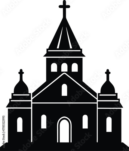 Elegant monastery temple icon in soft gold tones