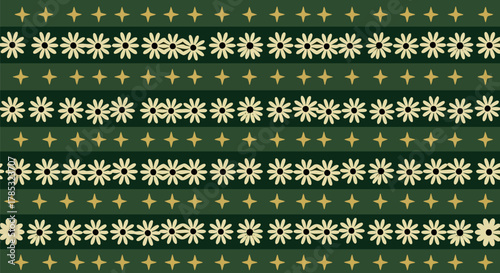 Floral pattern with stars on a green background design