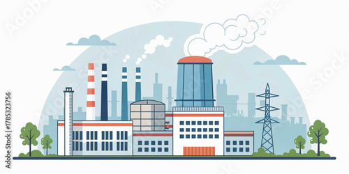 PNG tower gas plant background flat design industry concept icon refinery architecture engineering element factory smoke electricity building silhouette modern power station urban