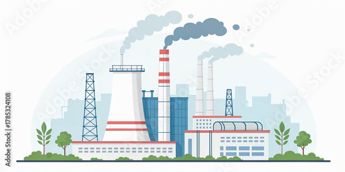 PNG tower gas plant background flat design industry concept icon refinery architecture engineering element factory smoke electricity building silhouette modern power station urban
