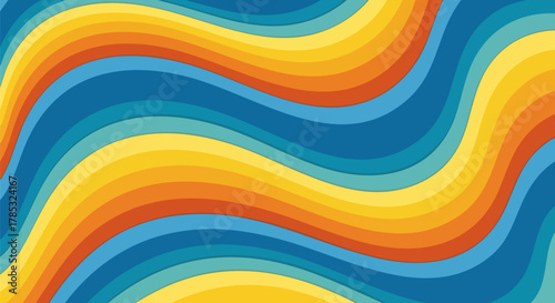 Retro wavy background with blue orange and yellow hues
