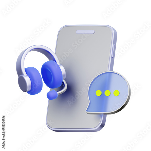3D icon of a smartphone with a headset and chat bubble For priority customer support access, dedicated concierge services, 24/7 travel assistance hotline, and exclusive member support.