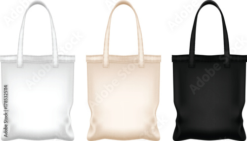 Template of shopper bags in three colors isolated on white background. Vector illustration.
