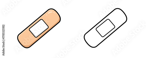 Cartoon style adhesive plaster bandage in flesh color and white pad vector illustration for first aid drawing or wound care design