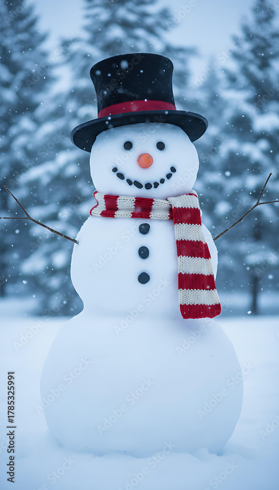 Fototapeta premium Classic Snowman in a Snowy Landscape