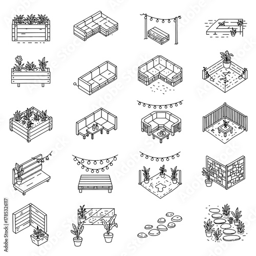 backyard landscaping design ideas showcasing modern outdoor furniture and potted plants perfect for creating a relaxing patio and promoting home improvement projects.