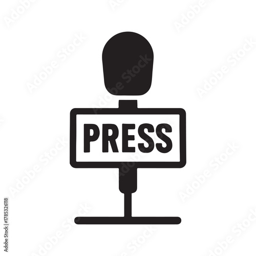 Black and White Press Conference Microphone Graphic for Media Coverage and Journalistic Events Promotion silhouette on white background