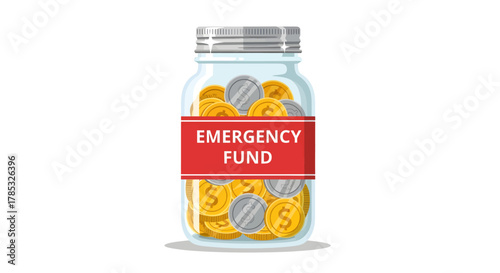 Emergency Fund Jar Filled with Coins Financial Planning and Savings Concept