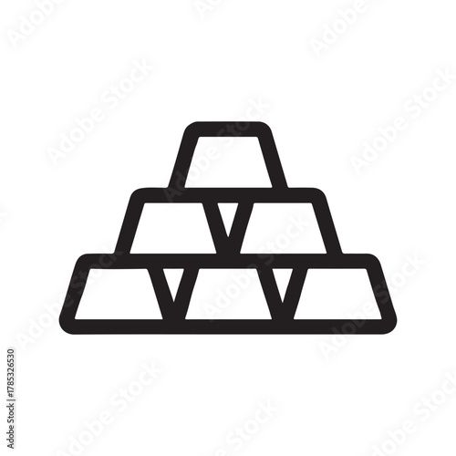 Stack of gold bars in minimalist outline style concept of wealth and financial security investment and precious metals bullion silhouette on white background