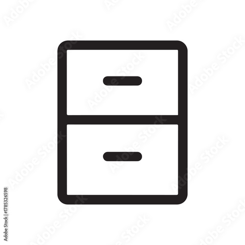 Two drawer filing cabinet icon symbolizing organization storage solutions and office productivity for efficient workflow management and document keeping silhouette on white background