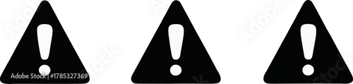 Three black warning triangle signs with exclamation marks on a white background.