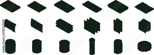 The image you described features a total of 15 object silhouettes organized into three distinct rows.