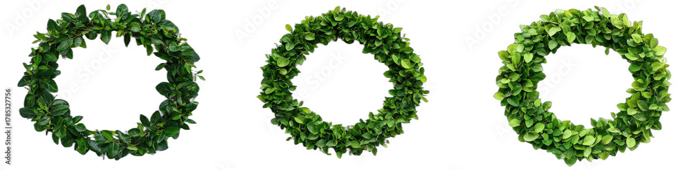 Fototapeta premium Green artificial leaf wreaths for decorative purposes