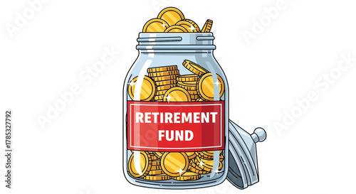 Retirement Fund Jar Savings, Finances, and Long-Term Investment Vector Graphic