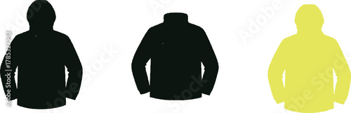 The image features three jacket icons, each showcasing distinct styles and colors.