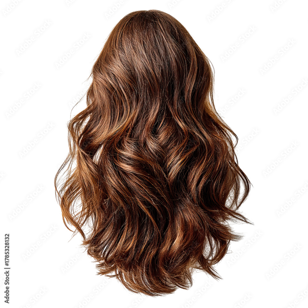 Naklejka premium Swirl of black and dark brown brunette hair concept. Long, wavy brown hair flowing beautifully from behind.