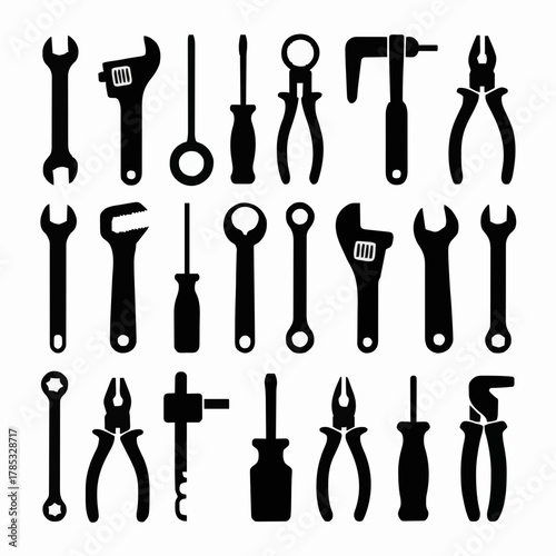 Mechanics and Hand Tools Silhouette Vector Icon Set 🛠️