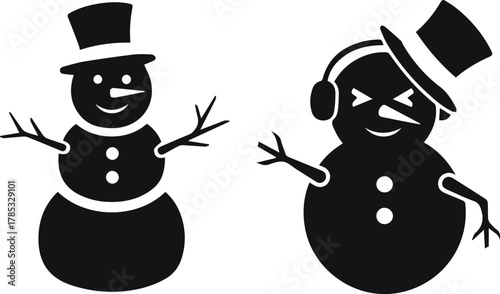 Two snowman silhouettes, one classic and one with headphones